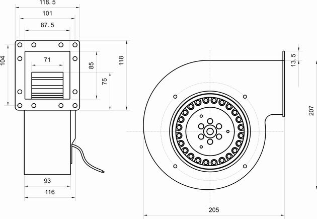 前倾式离心风机YWF150技术图纸